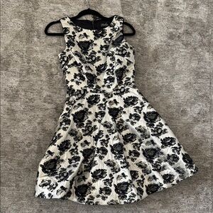 Adrianna Papell Black and White Pleated Halter Mini Dress